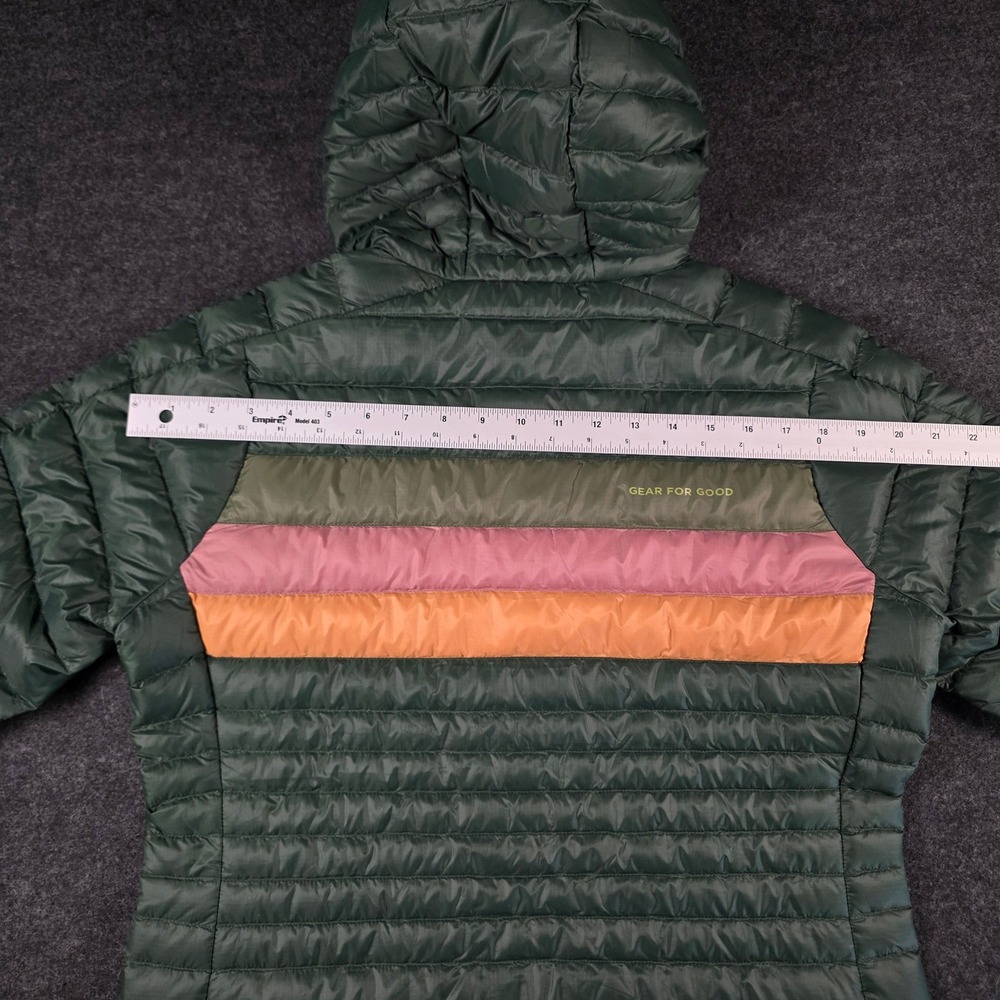 Cotopaxi Green Fuego Down Hooded Jacket Cargo Stripes 800 FP Colorblock Womens S - Picture 8 of 16